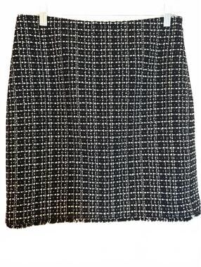 Ann Taylor Black and White Wool blend tweed skirt with fringe 8